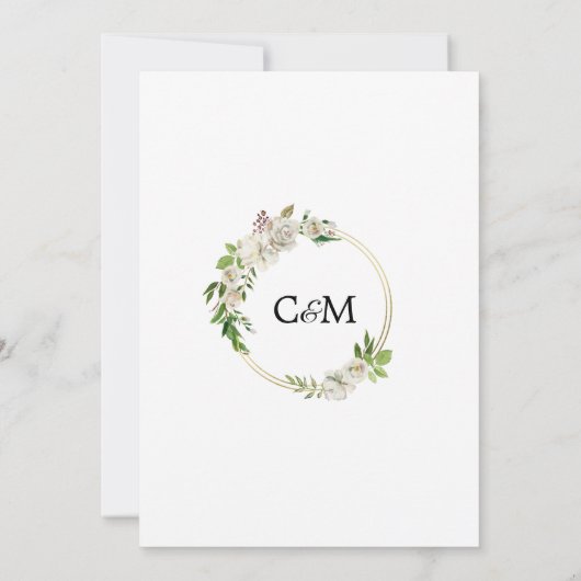 水彩アンティークホワイト金ゴールドフローラ結婚ズ 招待状 (裏面)