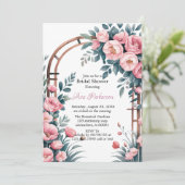 水彩アーチピンク&ブルー開花ブライダルシャワー 招待状 (スタンド正面)