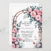 水彩アーチピンク&ブルー開花ブライダルシャワー 招待状 (正面/裏面)