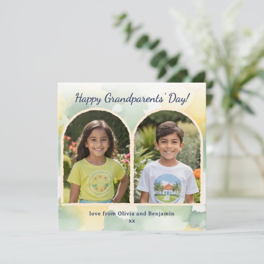 水彩アーチ2枚の写真 祖父母の日カード (スタンド正面)