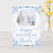 水彩アートの北極の動物と花の誕生日 カード (黄色い花)