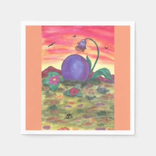 水彩アートイラストレーションイースターエッグサンライズ スタンダードカクテルナプキン (正面)