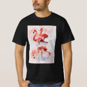 水彩アートプリントのピンクのフラミンゴ3羽 Tシャツ (正面)