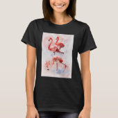 水彩アートプリントのピンクのフラミンゴ3羽 Tシャツ (正面)