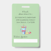 水彩アート先生グリーンフォトIDバッジ バッジ (Back)