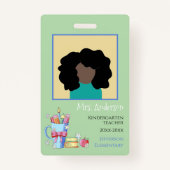 水彩アート先生グリーンフォトIDバッジ バッジ (正面)