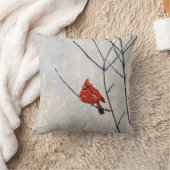 水彩アート装飾用クッション、雪の（鳥）ショウジョウコウカンチョウ、赤 クッション (ブランケット)