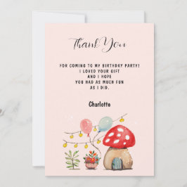 水彩アート かわいいきのこ 花 サンキューカード