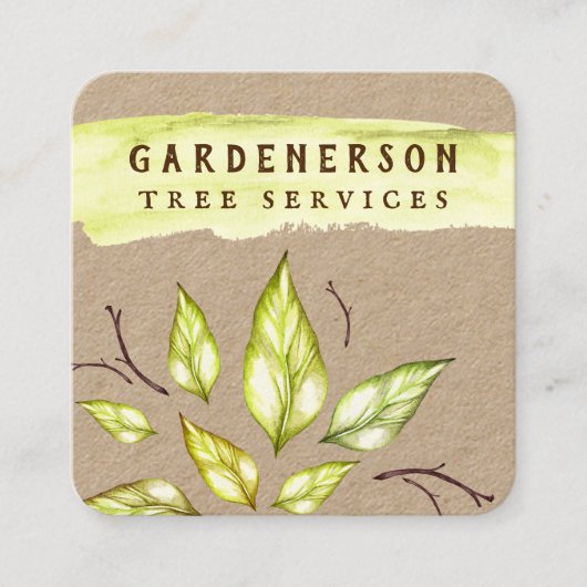 水彩アーボリストツリ気にー正方形名刺 スクエア名刺 (正面)