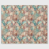 水彩アールヌーボースタイルシーシェルズパターン ラッピングペーパー (フラット)