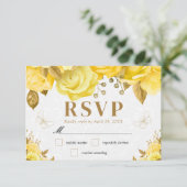 水彩イエローおよび金ゴールドバラ結婚ズ 出欠カード (スタンド正面)