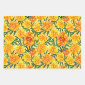 水彩イエローとオレンジのマリゴールド型の花 ラッピングペーパーシート (正面)