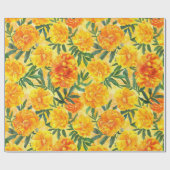 水彩イエローとオレンジのマリゴールド型の花 ラッピングペーパー (フラット)