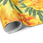 水彩イエローとオレンジのマリゴールド型の花 ラッピングペーパー (ロールコーナー)