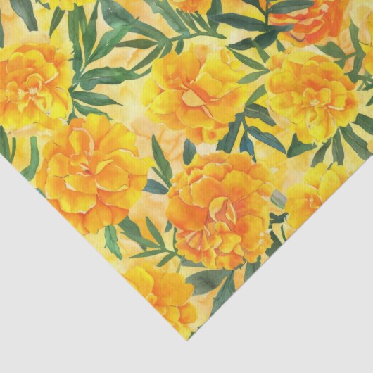 水彩イエローとオレンジのマリゴールド型の花 薄葉紙 (詳細)
