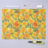 水彩イエローとオレンジのマリゴールド型の花 薄葉紙 (クラフト)