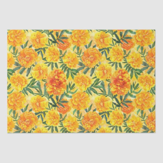 水彩イエローとオレンジのマリゴールド型の花 薄葉紙 (正面)