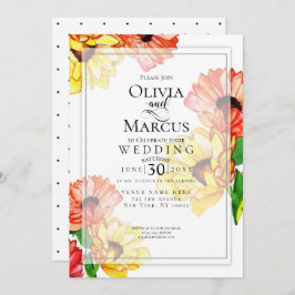 水彩イエローと赤のガーベラデイジー 招待状