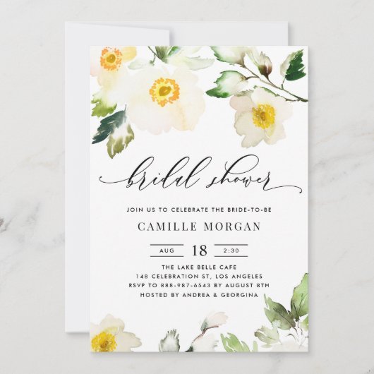 水彩イエローアネモンフローラブライダルシャワー 招待状 (正面)