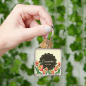 水彩イエローオウムのチューリップフローラアート キーホルダー (手)