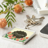 水彩イエローオウムのチューリップフローラアート キーホルダー (側面)