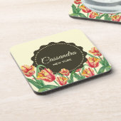 水彩イエローオウムのチューリップフローラアート コースター (左側)