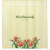 水彩イエローオウムのチューリップフローラアート シャワーカーテン (正面)