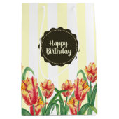 水彩イエローオウムのチューリップフローラアート ミディアムペーパーバッグ (正面)