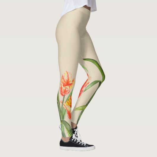 水彩イエローオウムのチューリップフローラアート レギンス (右)