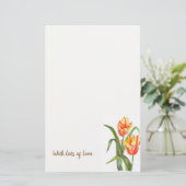 水彩イエローオウムのチューリップフローラアート 便箋 (スタンド正面)