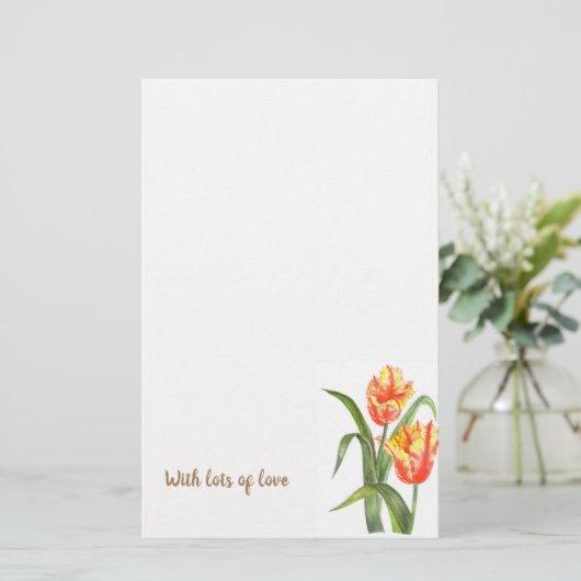 水彩イエローオウムのチューリップフローラアート 便箋 (スタンド正面)