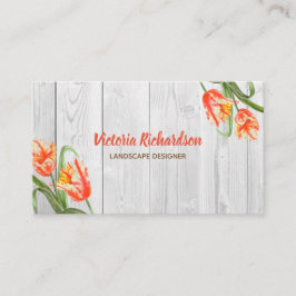 水彩イエローオウムのチューリップフローラアート 名刺