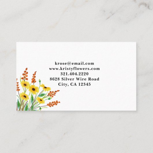 水彩イエローオレンジフラワーバタフライ 名刺 (裏面)