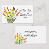 水彩イエローオレンジフラワーバタフライ 名刺 (正面/裏面)