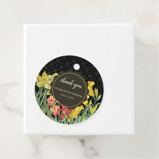 水彩イエローオレンジ春の花ダマスク フェイバータグ (インサイチュ)