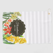 水彩イエローオレンジ春の花 ゴルフタオル (横)