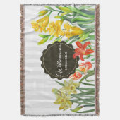 水彩イエローオレンジ春の花 スローブランケット (正面縦)