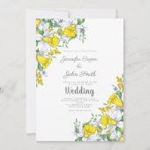 水彩イエローグレー花柄結婚式招待状 招待状 (正面)