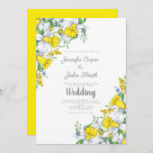 水彩イエローグレー花柄結婚式招待状 招待状 (正面/裏面)