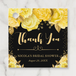 水彩イエローゴールドグリッター フラワー ブライダルシャワー フェイバータグ