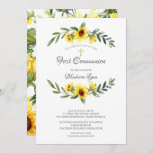 水彩イエローサンフラワーファースト聖餐式 招待状 (正面/裏面)