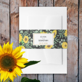 水彩イエローサンフラワーブラック結婚ズ 招待状ベリーバンド