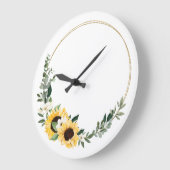 水彩イエローサンフラワー&ワイルドフラワーリース ラージ壁時計 (傾斜)