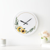 水彩イエローサンフラワー&ワイルドフラワーリース ラージ壁時計 (ホーム)