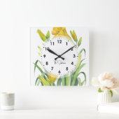 水彩イエローデイライズフラワーイラストレーション スクエア壁時計 (ホーム)