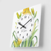 水彩イエローデイライズフラワーイラストレーション スクエア壁時計 (傾斜)