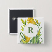 水彩イエローデイライズフラワーイラストレーション 缶バッジ (正面&裏面)