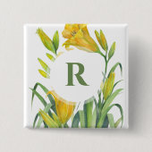 水彩イエローデイライズフラワーイラストレーション 缶バッジ (正面)