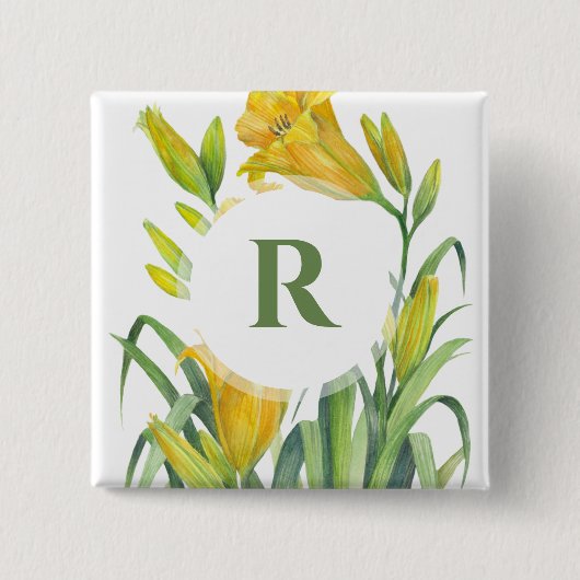 水彩イエローデイライズフラワーイラストレーション 缶バッジ (正面)