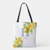水彩イエローデイライズフローラモノグラム トートバッグ (裏面)